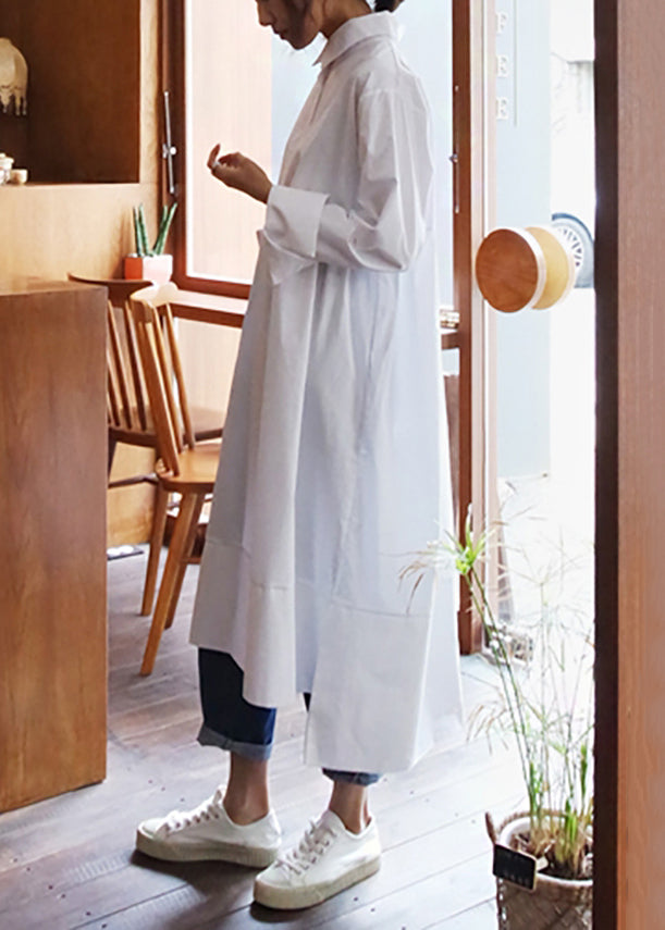 White Peter Pan Collar Button Cotton Shirt Dress Fall