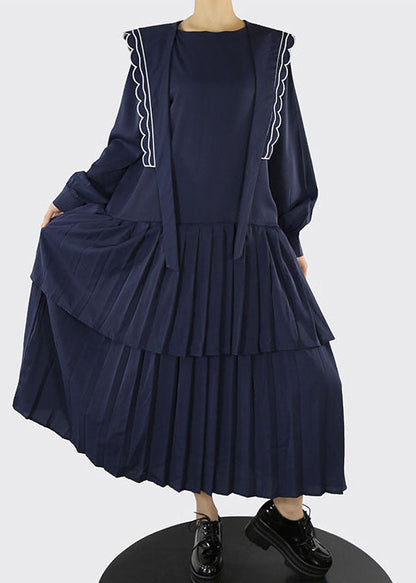 Unique Dark Blue Zippered Cinched Maxi Dresses Spring