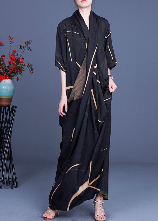 Black V Neck Chiffon Dress Half Sleeve