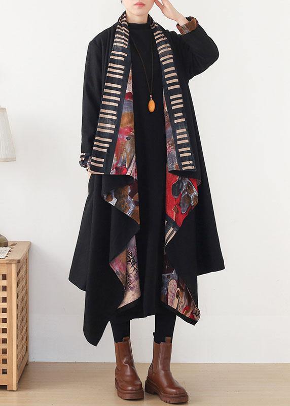 Black Red V Neck Asymmetrical Design Fall Long Sleeve Loose Coat