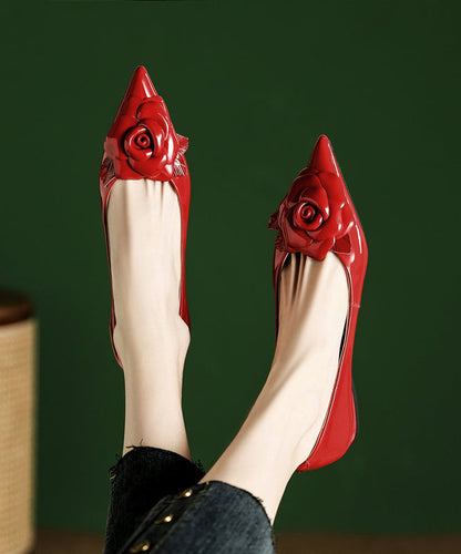 Red Splicing Flat Feet Shoes Pointed Toe