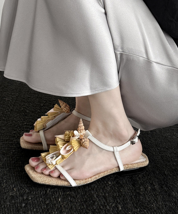 Beige Sheepskin Tassel Splicing Water Sandals Peep Toe
