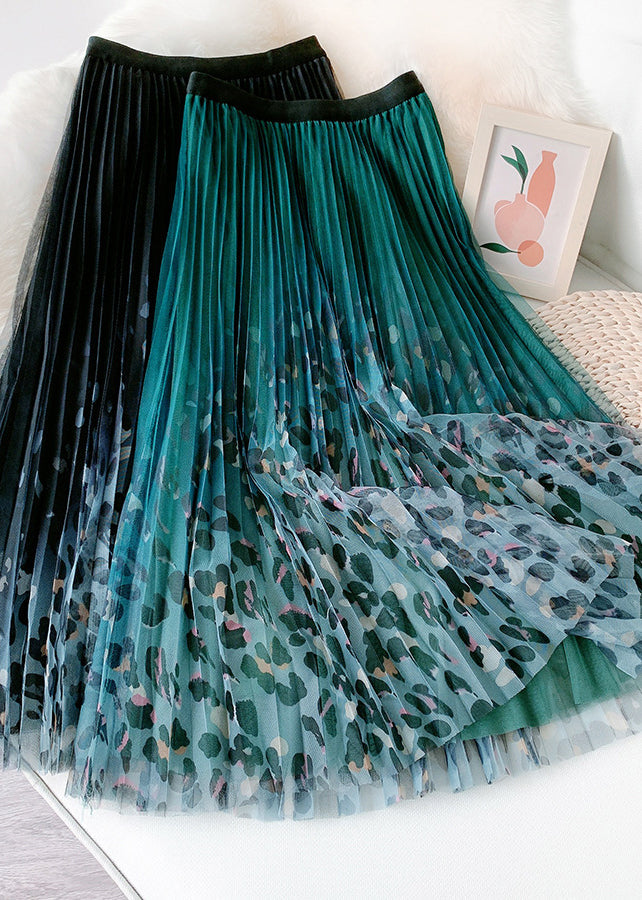 Organic Green Leopard Print Straight Spring Skirt