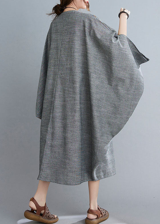 Boutique Grey Bat Wing Sleeve Pockets Holiday Dress Spring