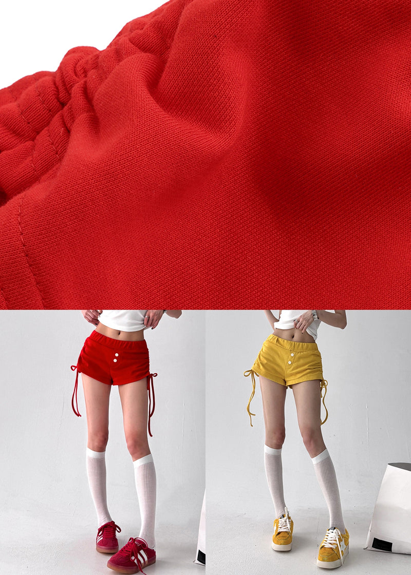 Yellow Cinched Cotton Summer Shorts Elastic Waist