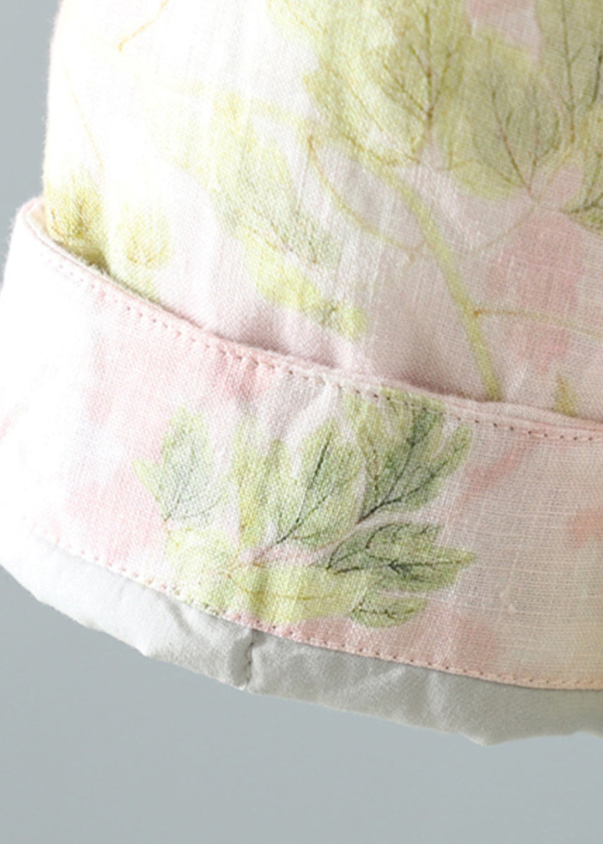 Pink Stand Collar Patchwork Print Fine Cotton Filled Oriental Coats in Winter