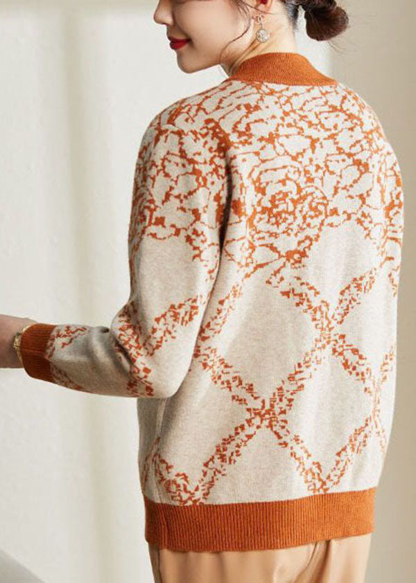 Orange O-neck Embroideried Warm Woolen Coat Long Sleeve