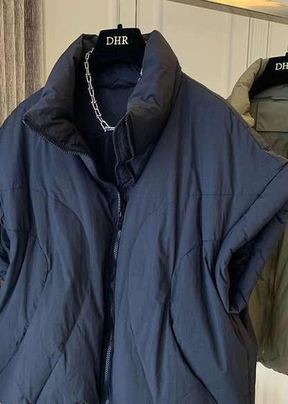Navy Turtleneck Zippered Pockets Winter Sleeveless Down Vest