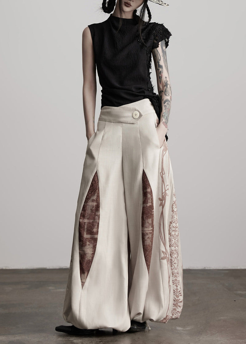 Apricot Embroidered Drawstring Cotton Lantern Pants Spring
