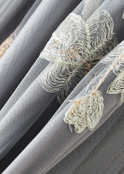 Loose Grey Embroidered High Waist Tulle Skirt Summer