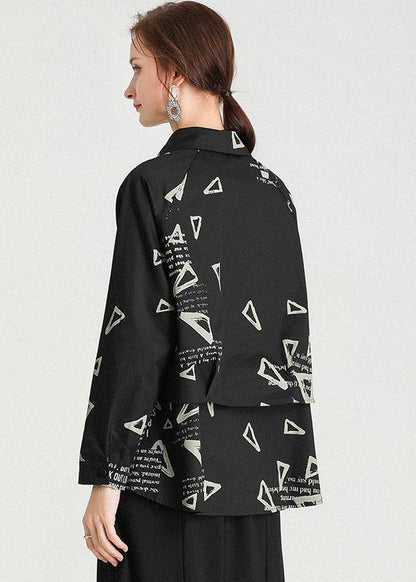 Black Peterpan Collar Pockets Fall Cotton Shirt Tops Long Sleeve
