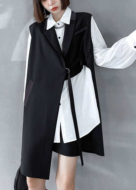 Diy Black Peterpan Collar Pockets Asymmetrical Design Fall Sleeveless Waistcoat