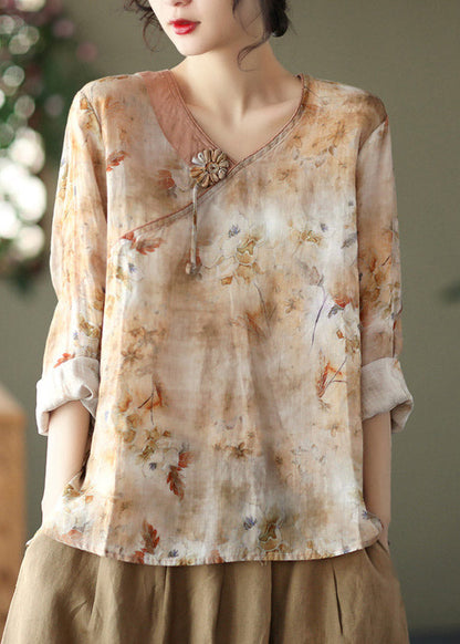 Fine Khaki Linen Blouse Tops Summer