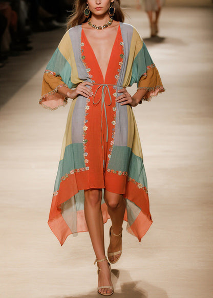 Handmade V Neck Asymmetrical Design Cotton Dress Summer
