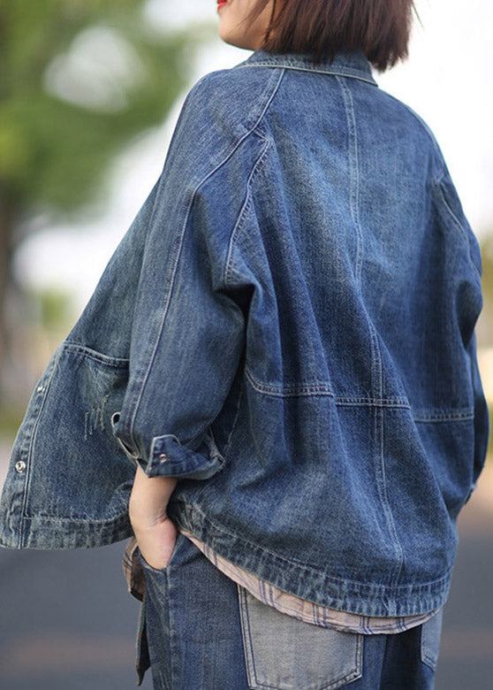Blue Peter Pan Collar Patchwork Denim Coats Spring