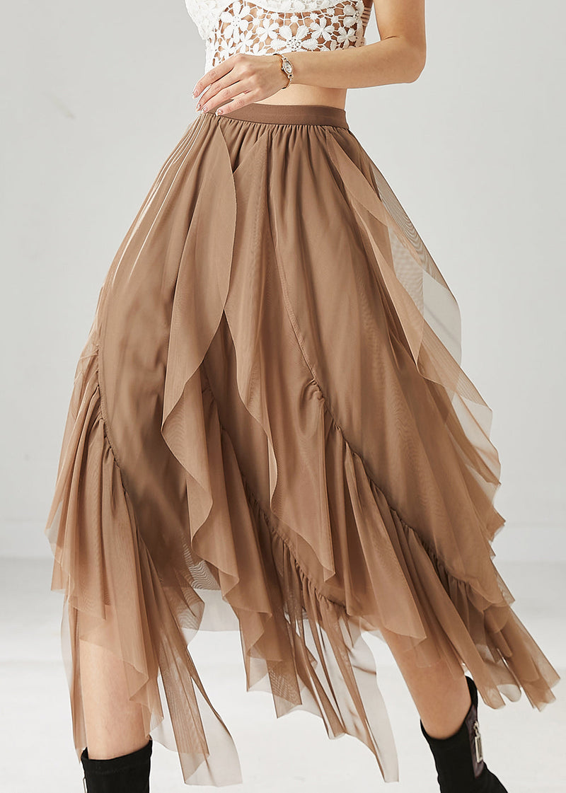 Khaki Layered Ruffleds Chiffon Skirt Summer