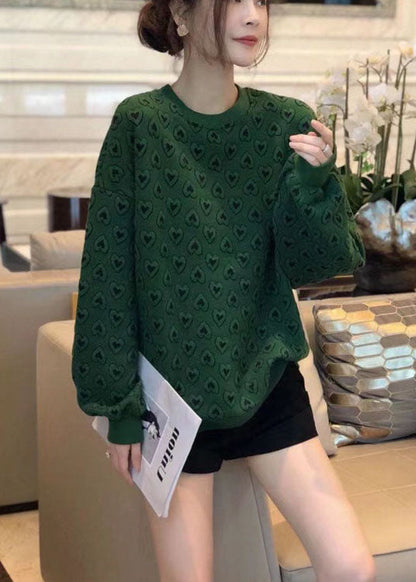 New Green O-neck Print Fall Sweatshirts Top