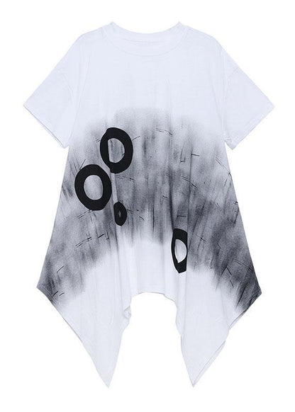 Modern Black Circle Asymmetric Cotton Dresses Short Sleeve