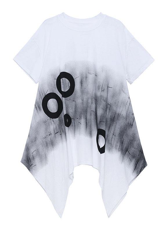 Modern Black Circle Asymmetric Cotton Dresses Short Sleeve