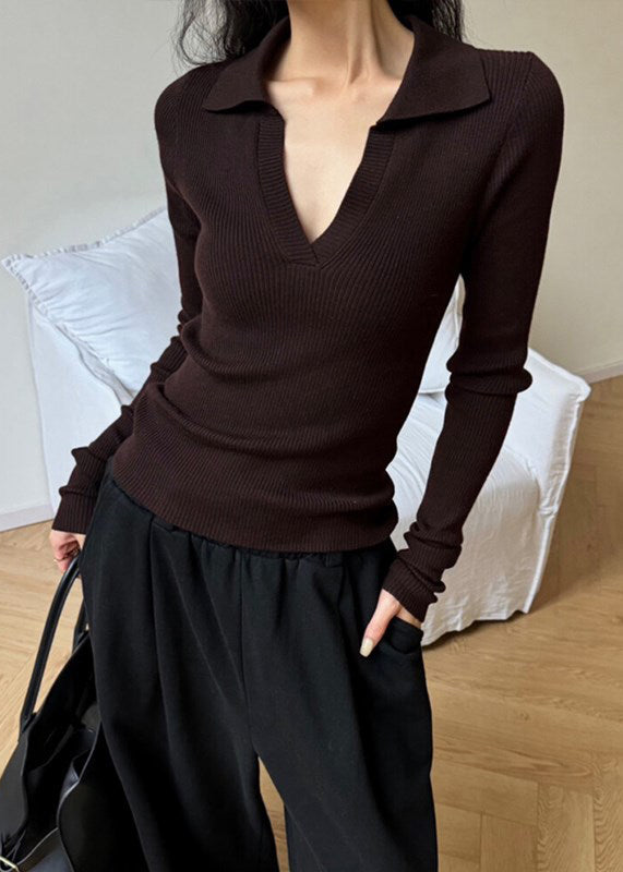 Black Peter Pan Collar Slim Fit Knit Top Spring