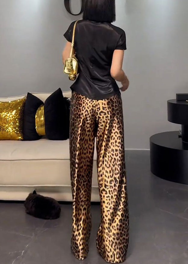 French Wear on Both Sides Tops and Leopard Pants Cotton Two-piece Set Summer