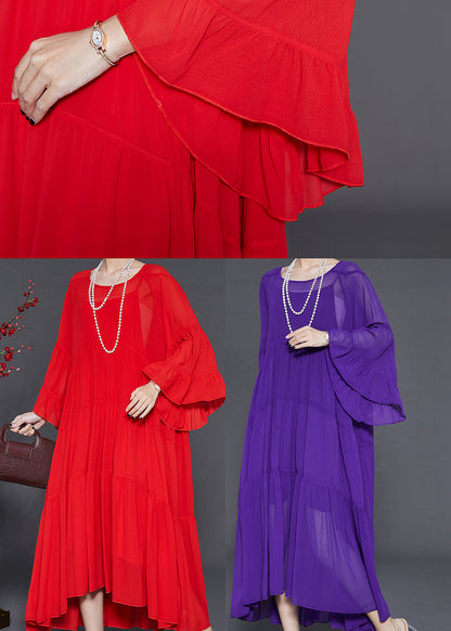 Red Oversized Exra Large Hem Chiffon Dresses Flare Sleeve