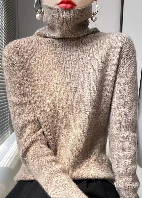 Green Hign Neck Patchwork Woolen Knit Sweaters Top Fall