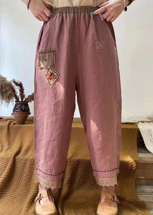 Fine Purple Pockets Patchwork Cotton Harem Pants Spring