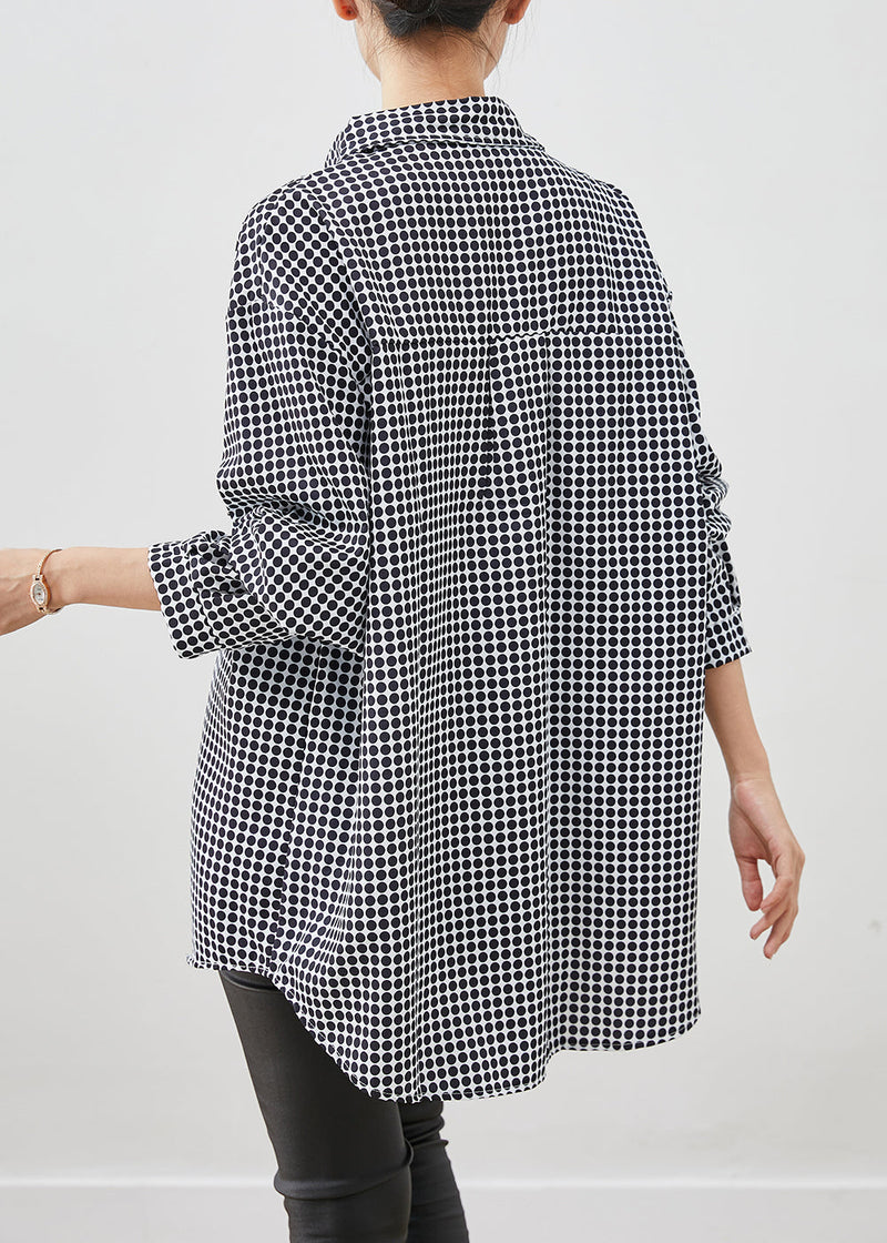 Black Oversized Plaid Spandex Blouse Top Fall