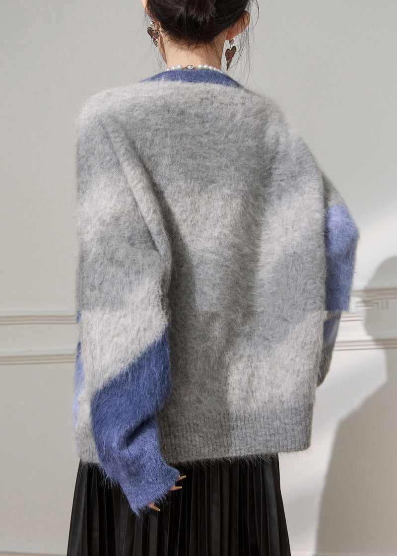 Colorblock Patchwork Cozy Cotton Knit Sweater Tops Fall