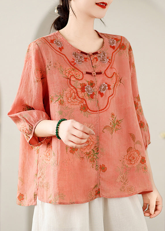 Orange Patchwork Low High Design Shirt Summer