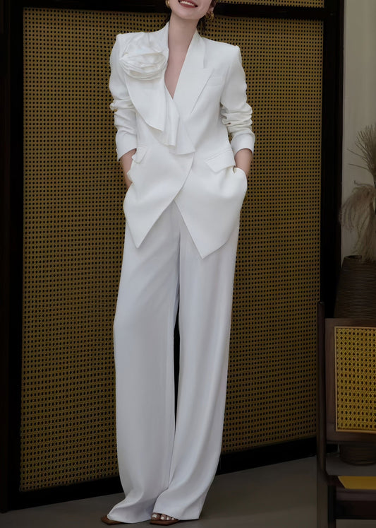 White Tops and Pants Two Piece Set Fall