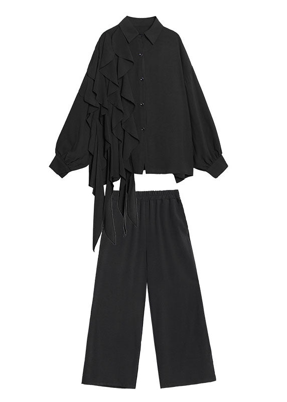 Style Army Green Asymmetrical Design Ruffled Pockets Wide Leg Fall 2 Piece Outfit