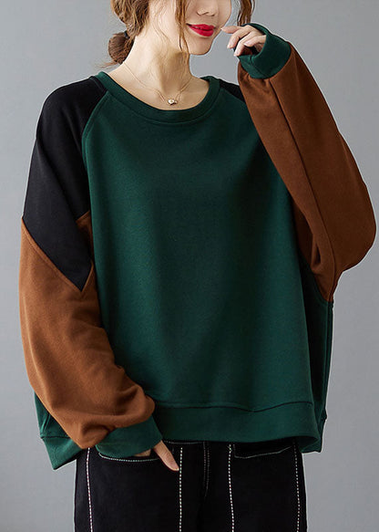 Unique Green O-neck Thick Sweatshirts Fall
