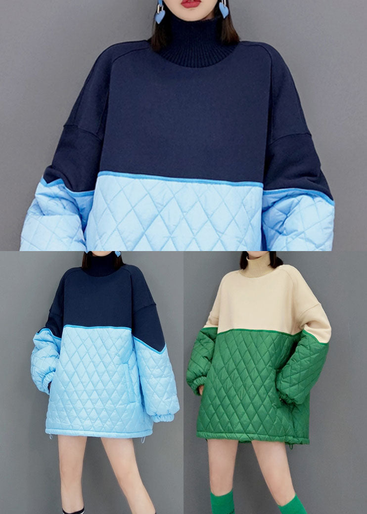 Blue Loose Knit Patchwork Fine Cotton Filled Dresses Spring
