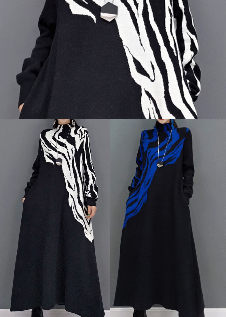 Blue Turtle Neck Knit Long Dress Spring