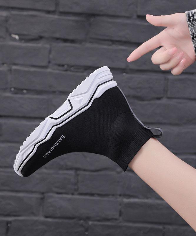 Black Knit Fabric Ankle Boots Platform Boots