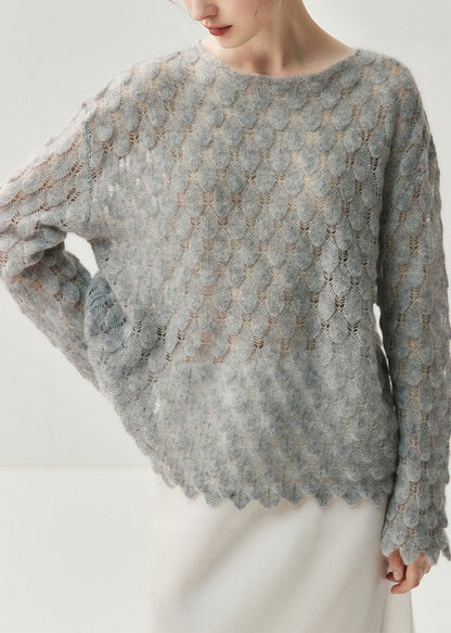 Stylish Grey Cozy Wool Knit Sweaters Flare Sleeve