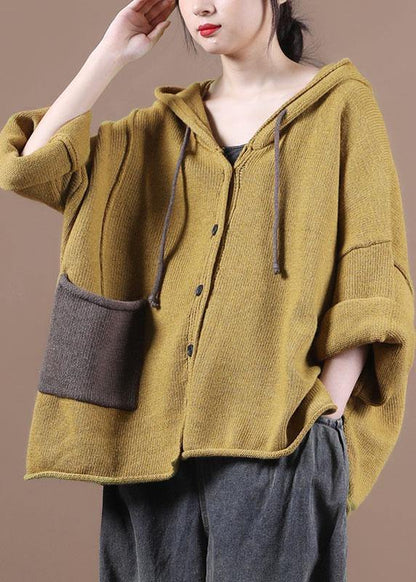 Loose Yellow Button Sweater Coat Fall