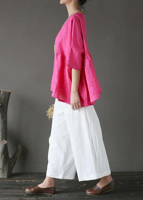 Diy U Neck Linen Summer Rose Tops