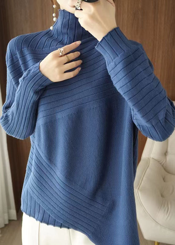 Blue Asymmetrical Knit Sweaters Spring