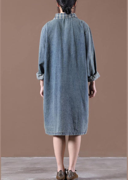 Blue Tunics for Collar Long Spring Dress