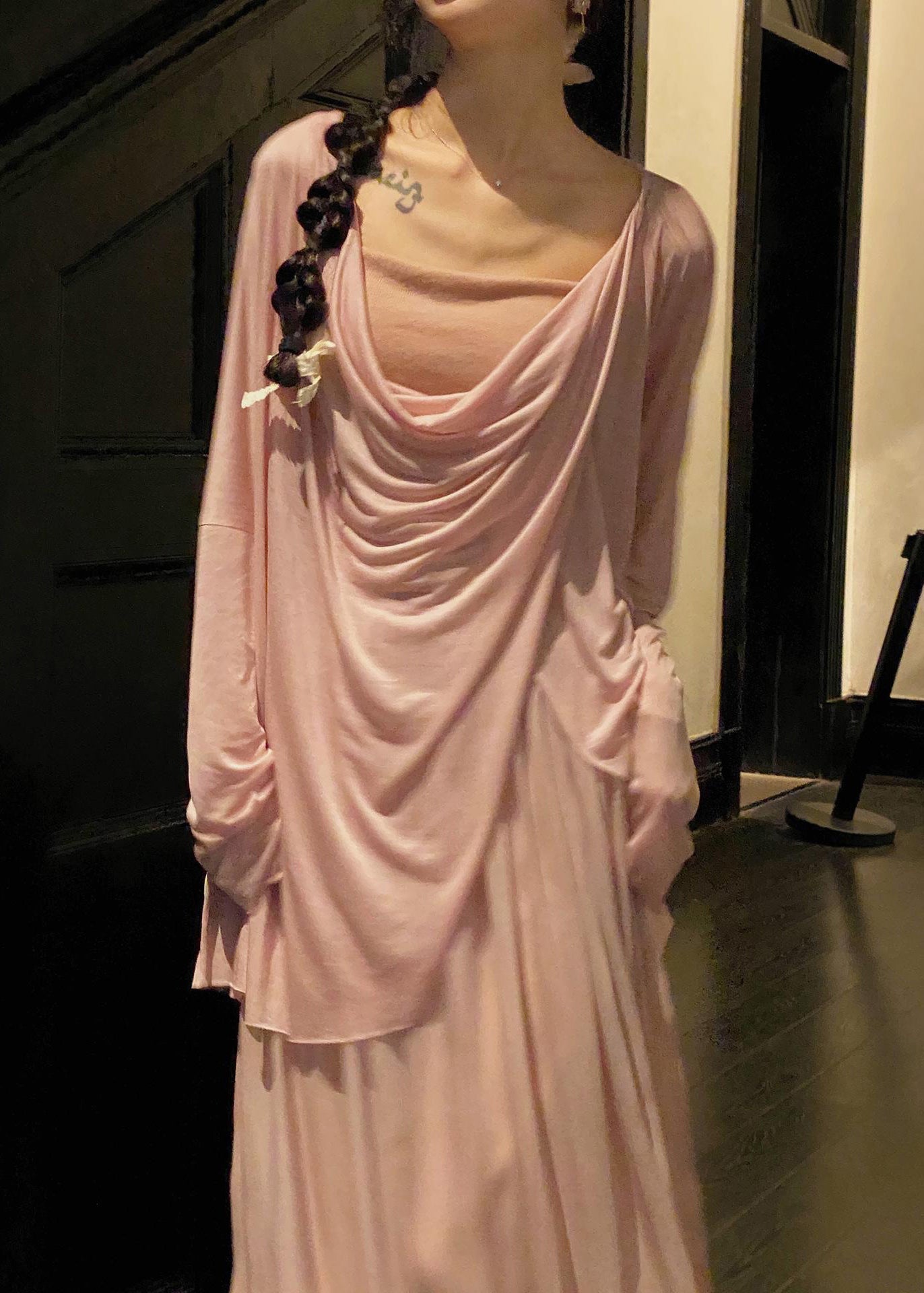 Style Pink Draping Cotton Two Piece Set Clothing Summer