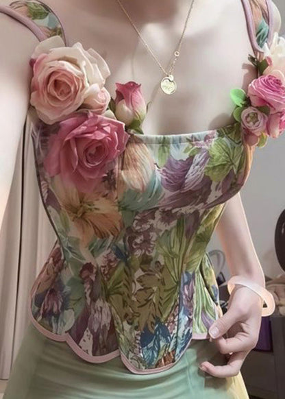 Green Tops and Skirts Tulle Two Pieces Set Summer