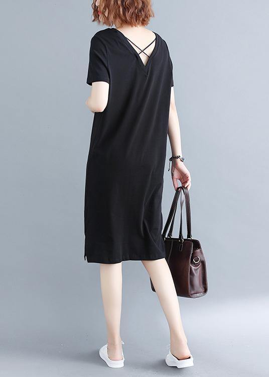 Black Side Open Cotton Summer Dresses