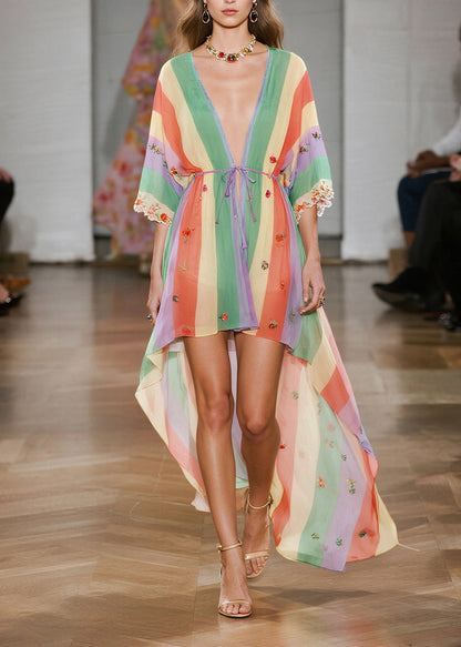 Rainbow Striped Exra Large Hem Chiffon Cardigan Summer
