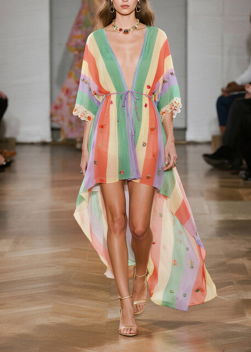 Rainbow Striped Exra Large Hem Chiffon Cardigan Summer
