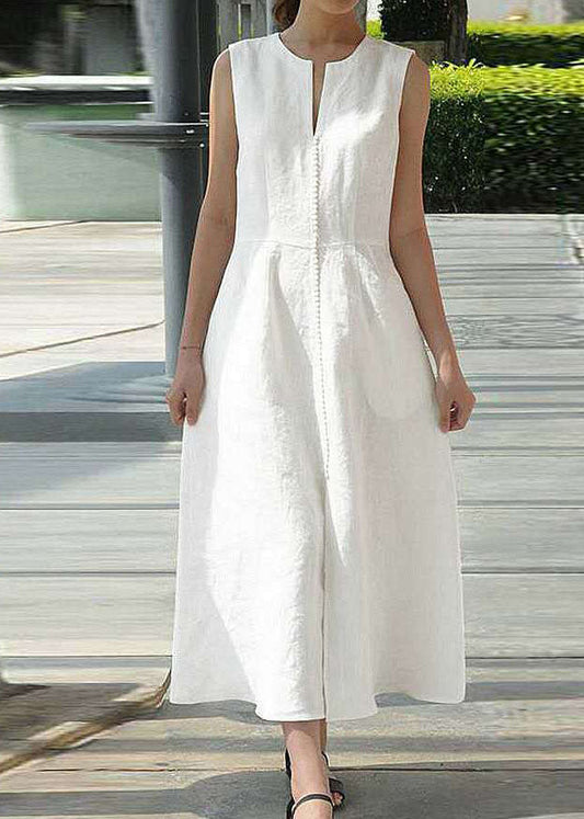 Color Sleeveless V-neck Back Zipper Pocket Dress