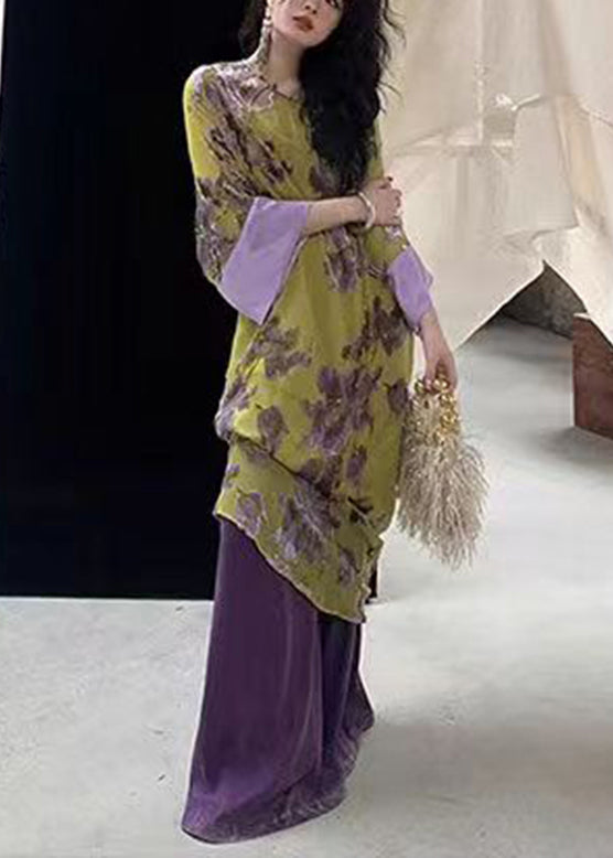 Green Printing Patchwork Chiffon Long Dress Spring
