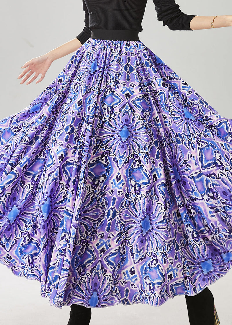 Purple Print Elastic Waist Chiffon Dance Skirts Spring